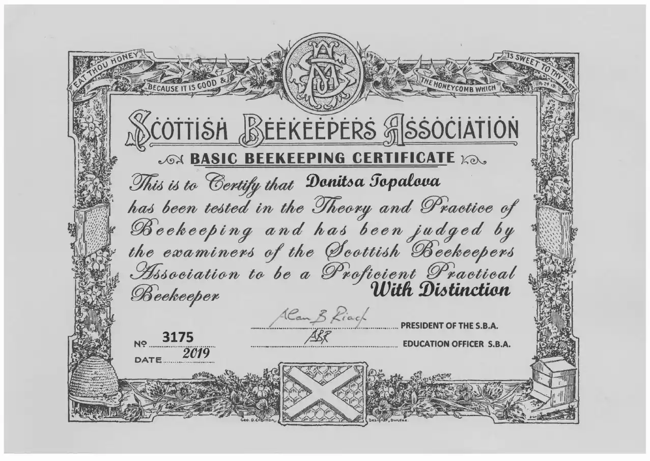 Scottish Beekeepers Association Certificate