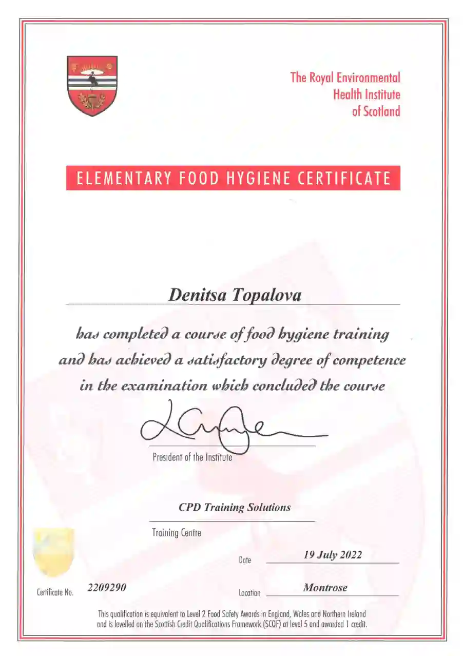 Elementary Food Hygiene Certificate