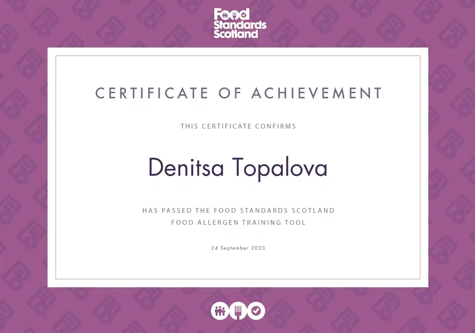 Food Standards Scotland Certificate